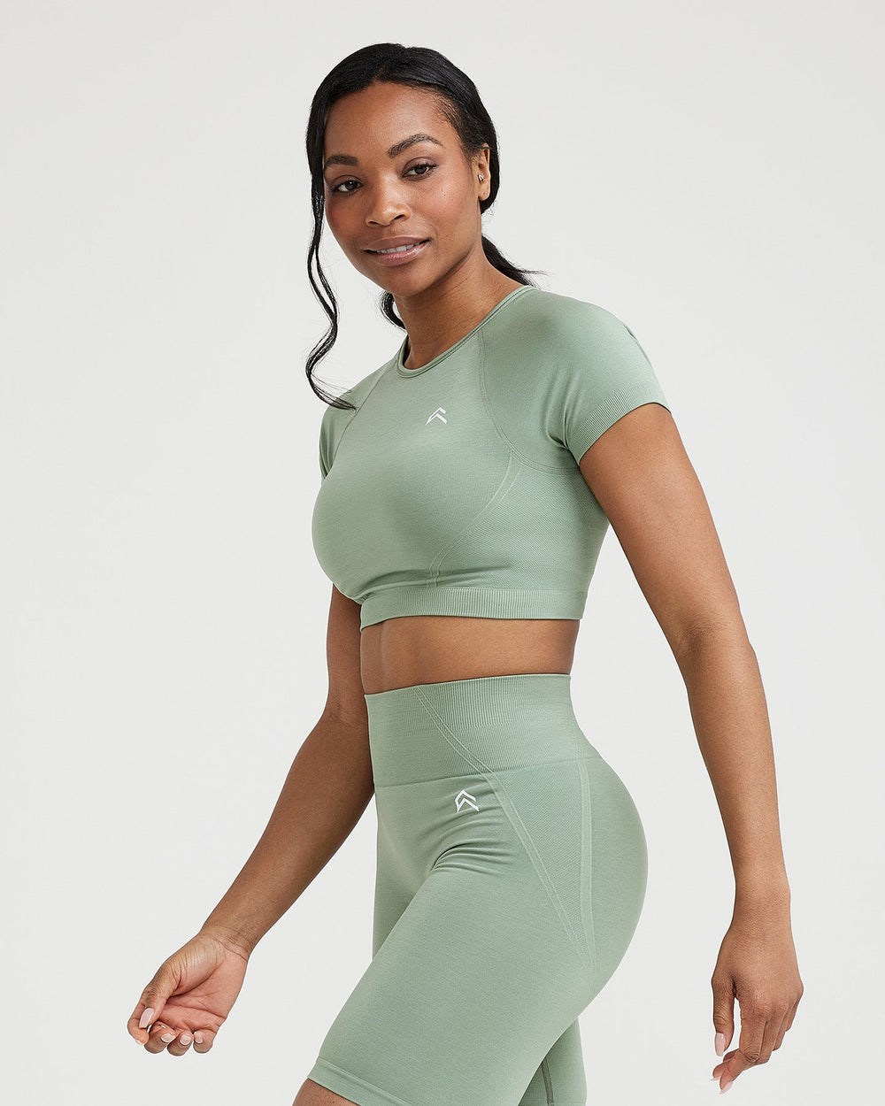 Oner Active Effortless Seamless Kurzes Sleeve Crop Top Sage | 15ZCDXPRN