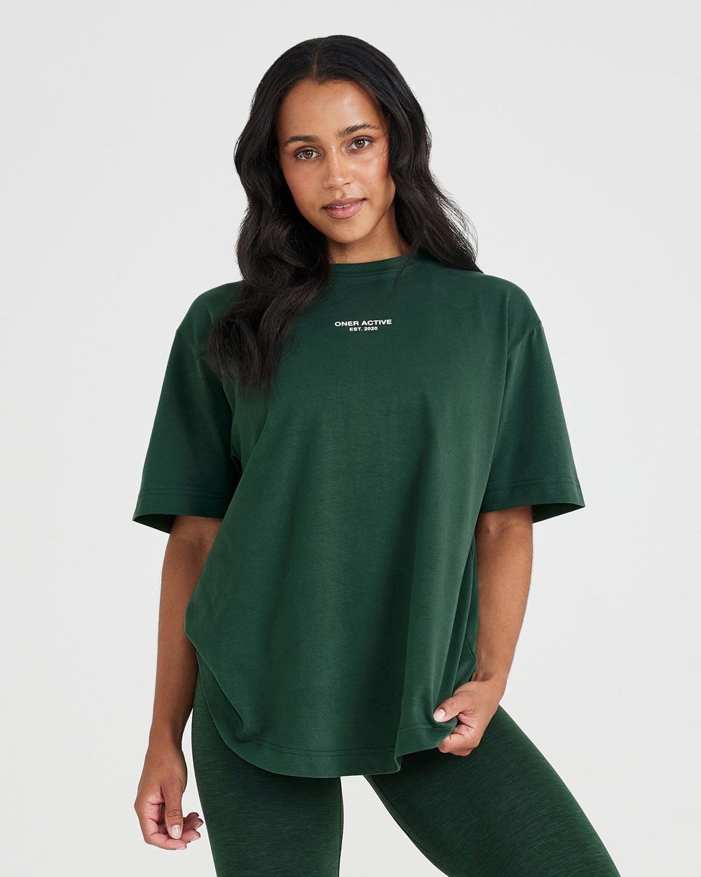 Oner Active Graphic Oversized Kurzes Sleeve Tee Evergreen | 07CRNMAKD