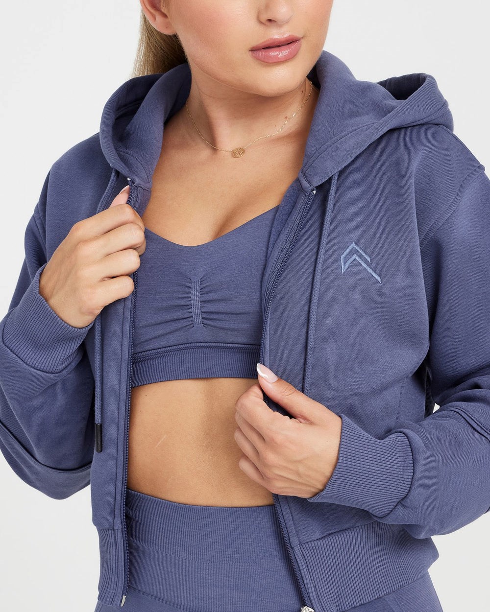 Oner Active Klassische Lounge Cropped Zip Through Hoodie Blau | 05QWODHYP