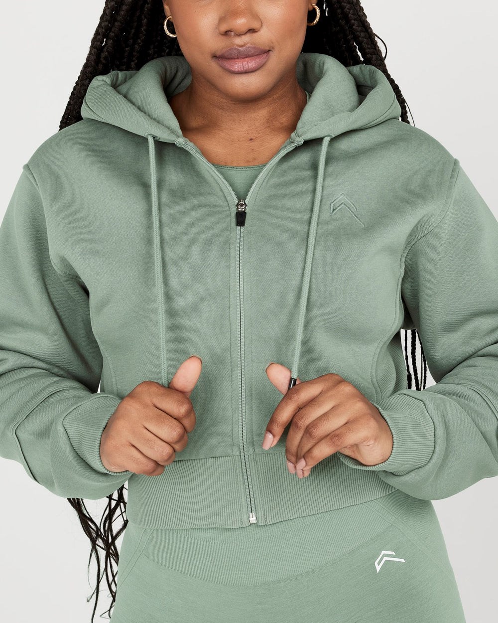 Oner Active Klassische Lounge Cropped Zip Through Hoodie Sage | 07GTXKYUA