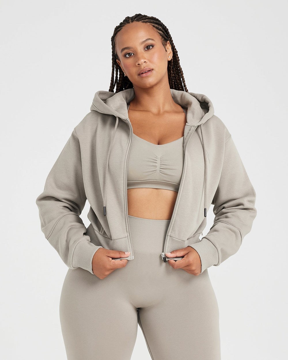 Oner Active Klassische Lounge Cropped Zip Through Hoodie Warm Sand | 10FGQJTDW