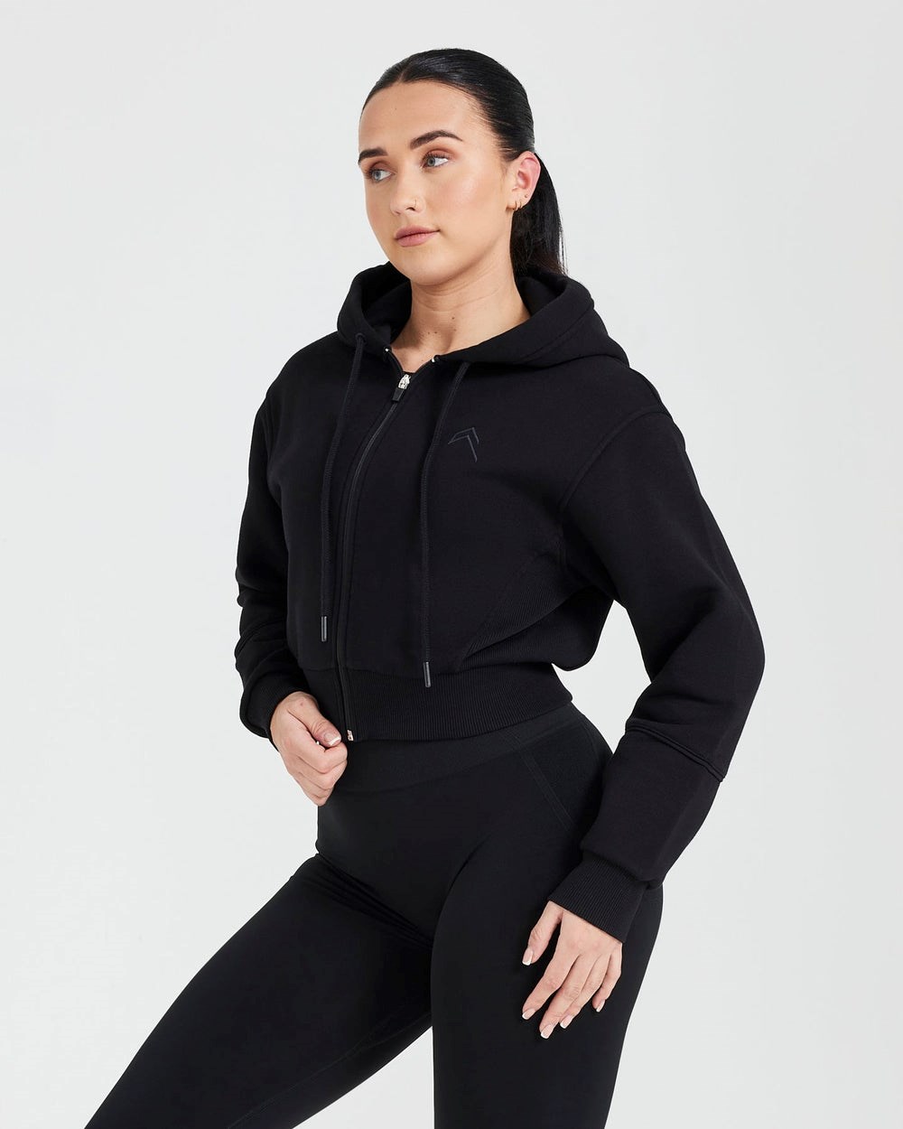 Oner Active Klassische Lounge Cropped Zip Through Hoodie Schwarz | 21IRMJSFP