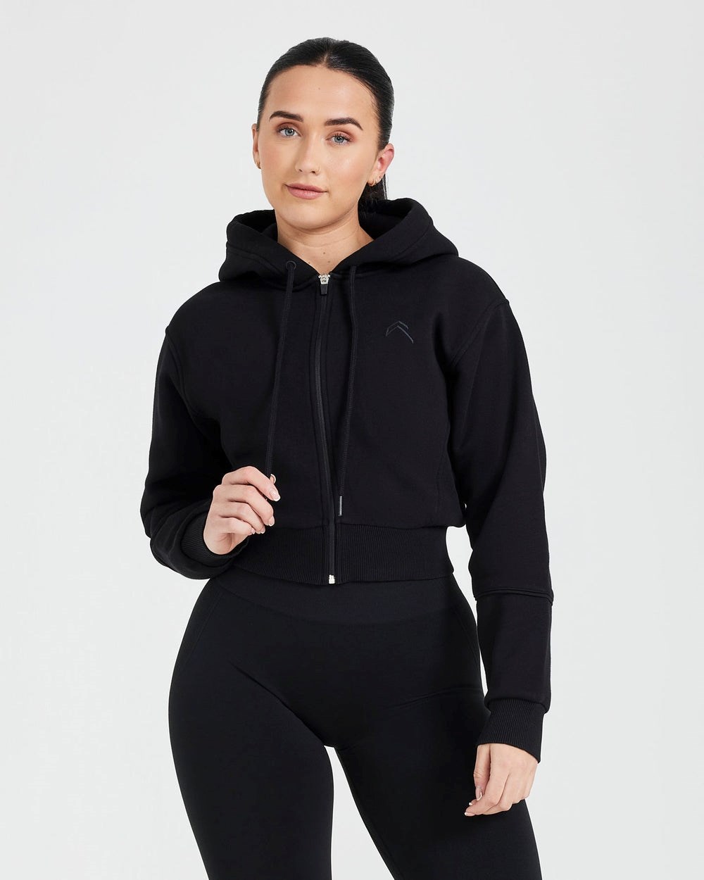 Oner Active Klassische Lounge Cropped Zip Through Hoodie Schwarz | 21IRMJSFP