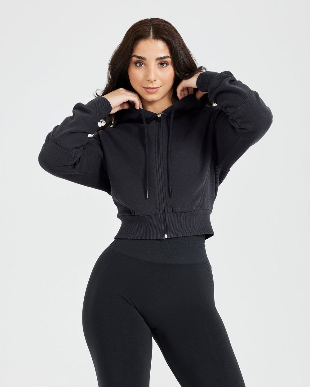 Oner Active Klassische Lounge Cropped Zip Through Hoodie Coal | 21YHIPRCK