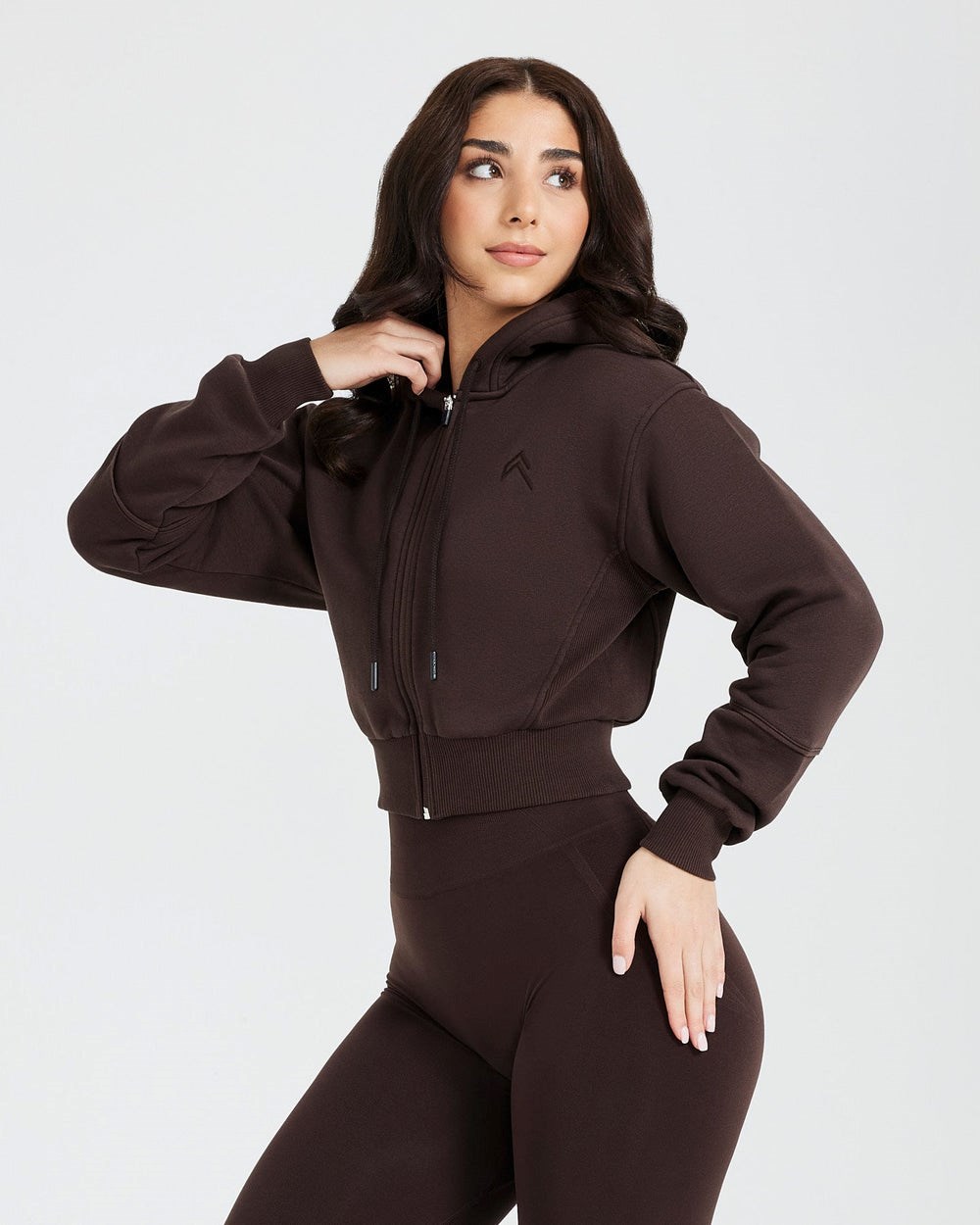 Oner Active Klassische Lounge Cropped Zip Through Hoodie 70% Cocoa | 57KFZNLSW