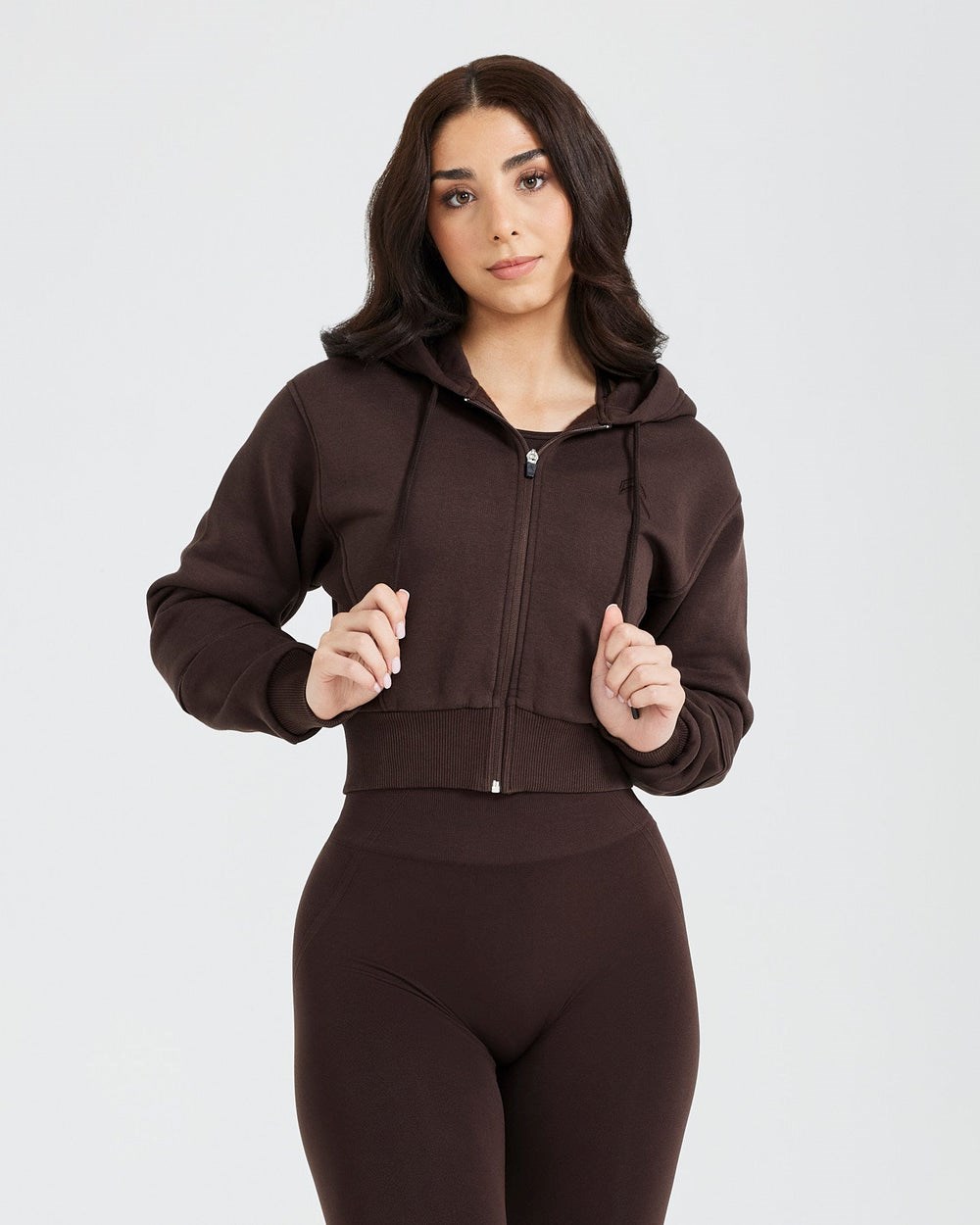 Oner Active Klassische Lounge Cropped Zip Through Hoodie 70% Cocoa | 57KFZNLSW