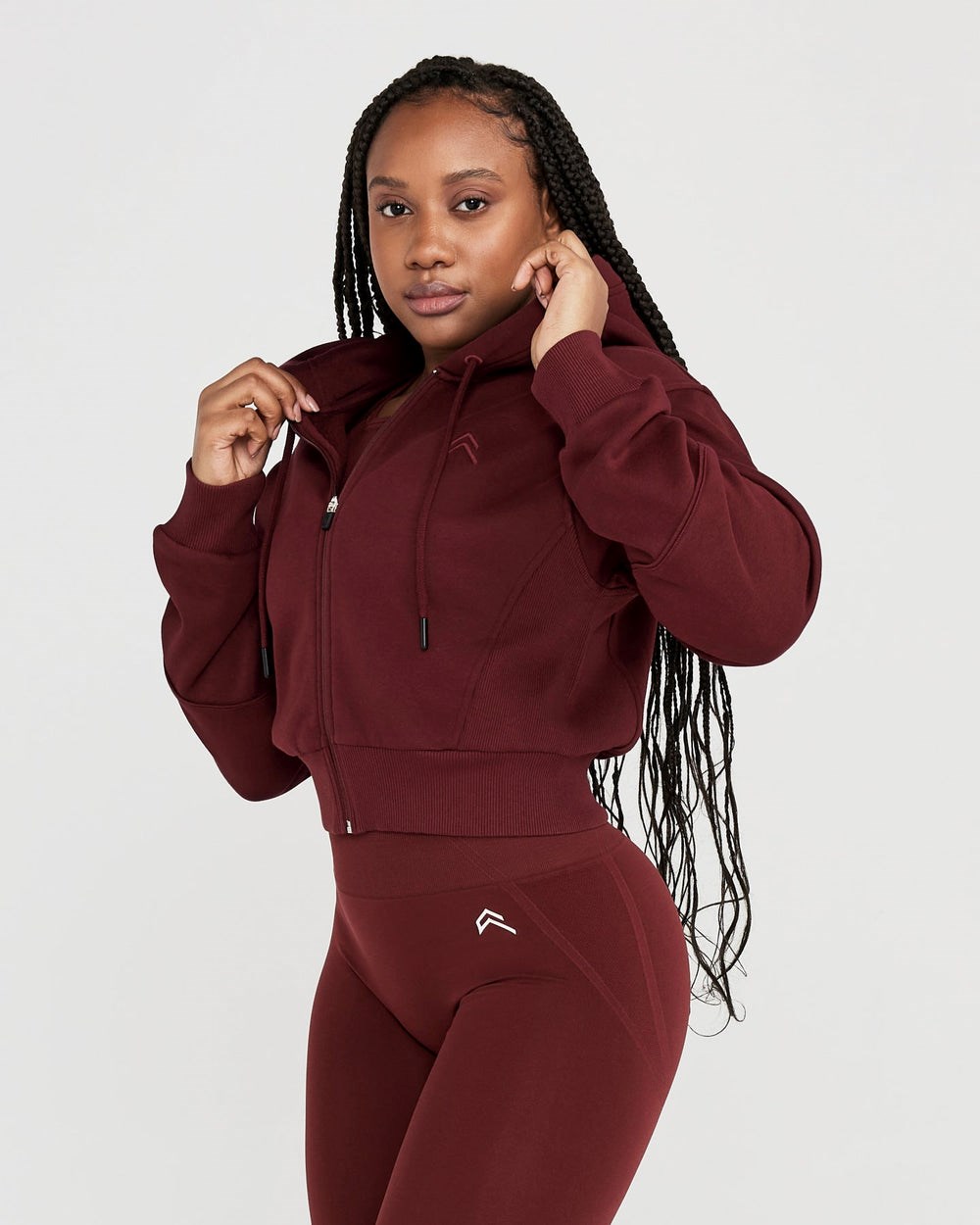 Oner Active Klassische Lounge Cropped Zip Through Hoodie Rosewood | 76RISMPJC