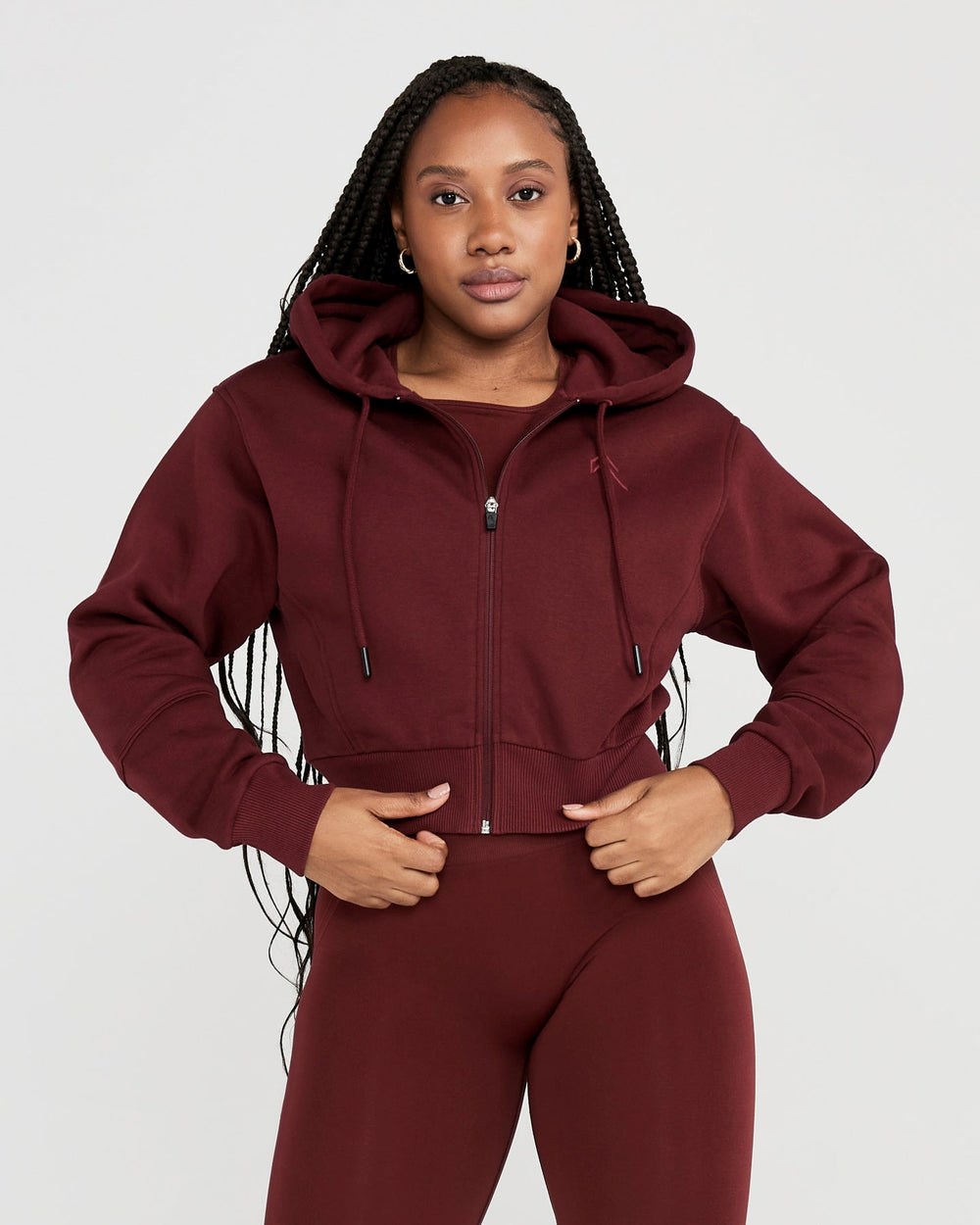 Oner Active Klassische Lounge Cropped Zip Through Hoodie Rosewood | 76RISMPJC