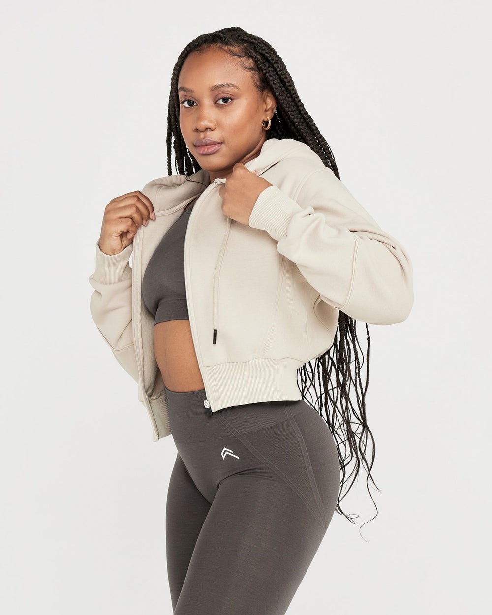 Oner Active Klassische Lounge Cropped Zip Through Hoodie Sand | 85ATYLCZJ