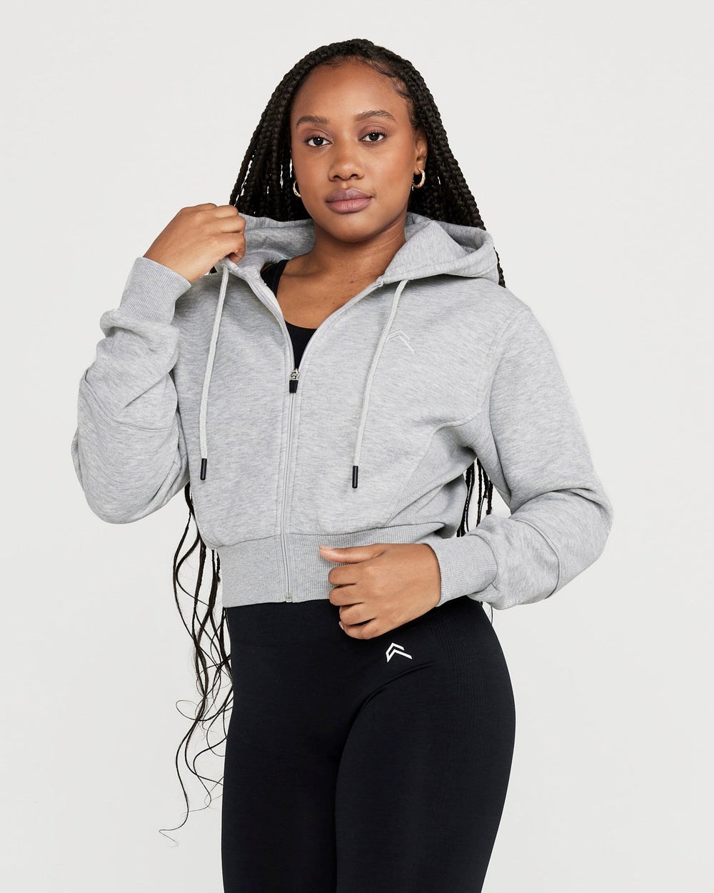 Oner Active Klassische Lounge Cropped Zip Through Hoodie Silber Grau | 92PMUSCXB