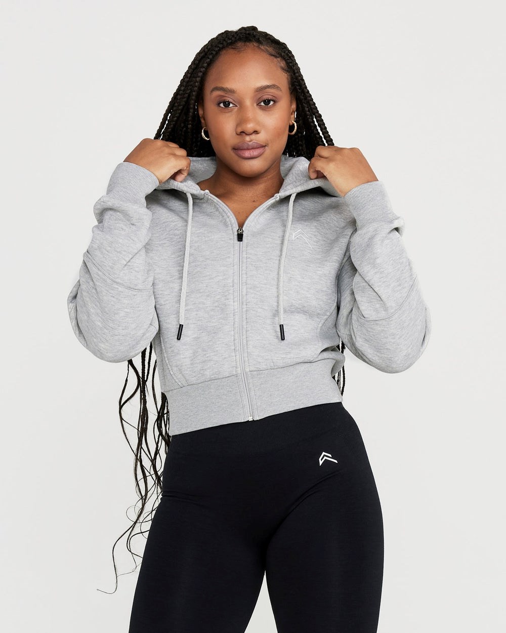 Oner Active Klassische Lounge Cropped Zip Through Hoodie Silber Grau | 92PMUSCXB