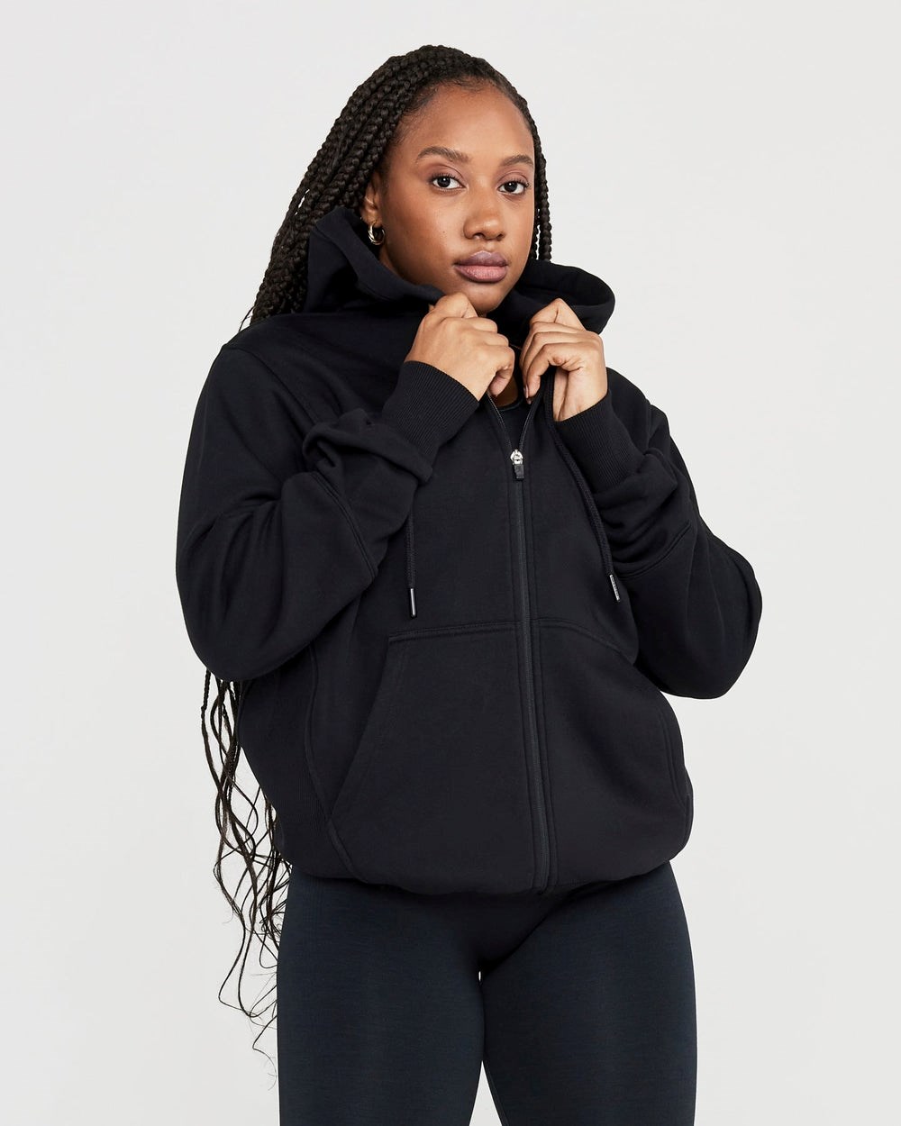 Oner Active Klassische Lounge Oversized Zip Through Hoodie Schwarz | 81DWOZSMC