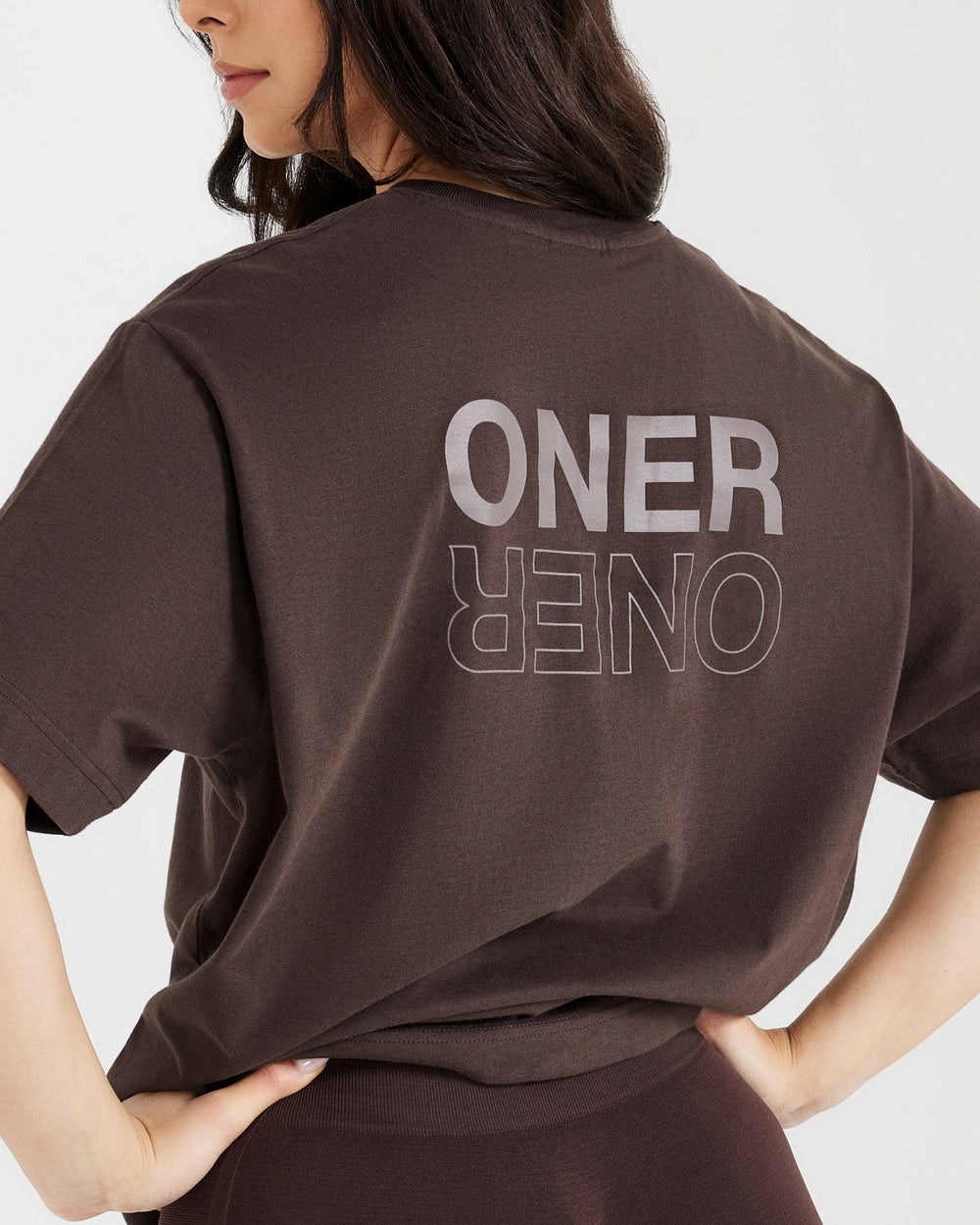 Oner Active Klassische Mirror Graphic Oversized T-Shirt Washed 70% Cocoa | 50TESIWZJ