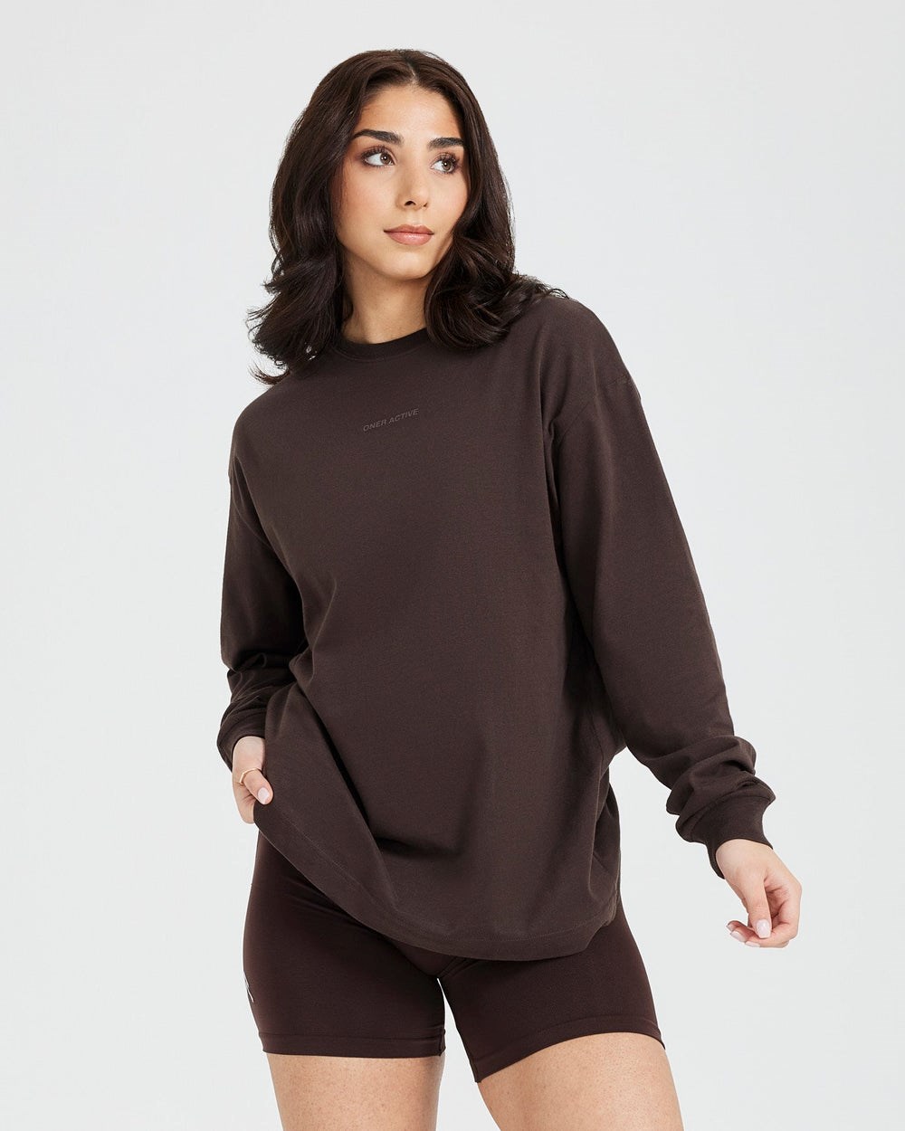 Oner Active Klassische Mirror Graphic Oversized Long Sleeve Top Washed 70% Cocoa | 53ZRGQELX