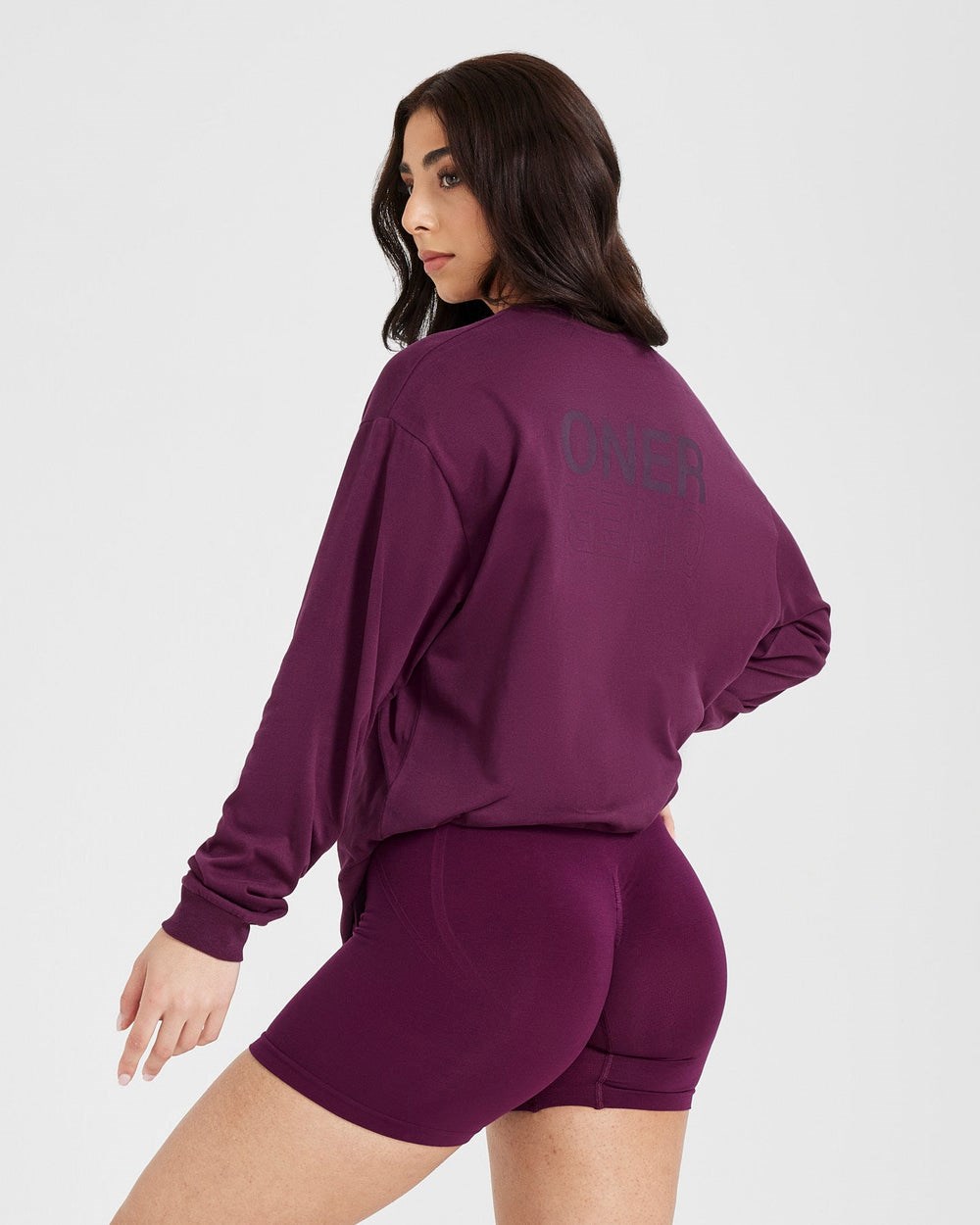 Oner Active Klassische Mirror Graphic Oversized Long Sleeve Top Washed Ripe Fig | 71NRTXQIJ