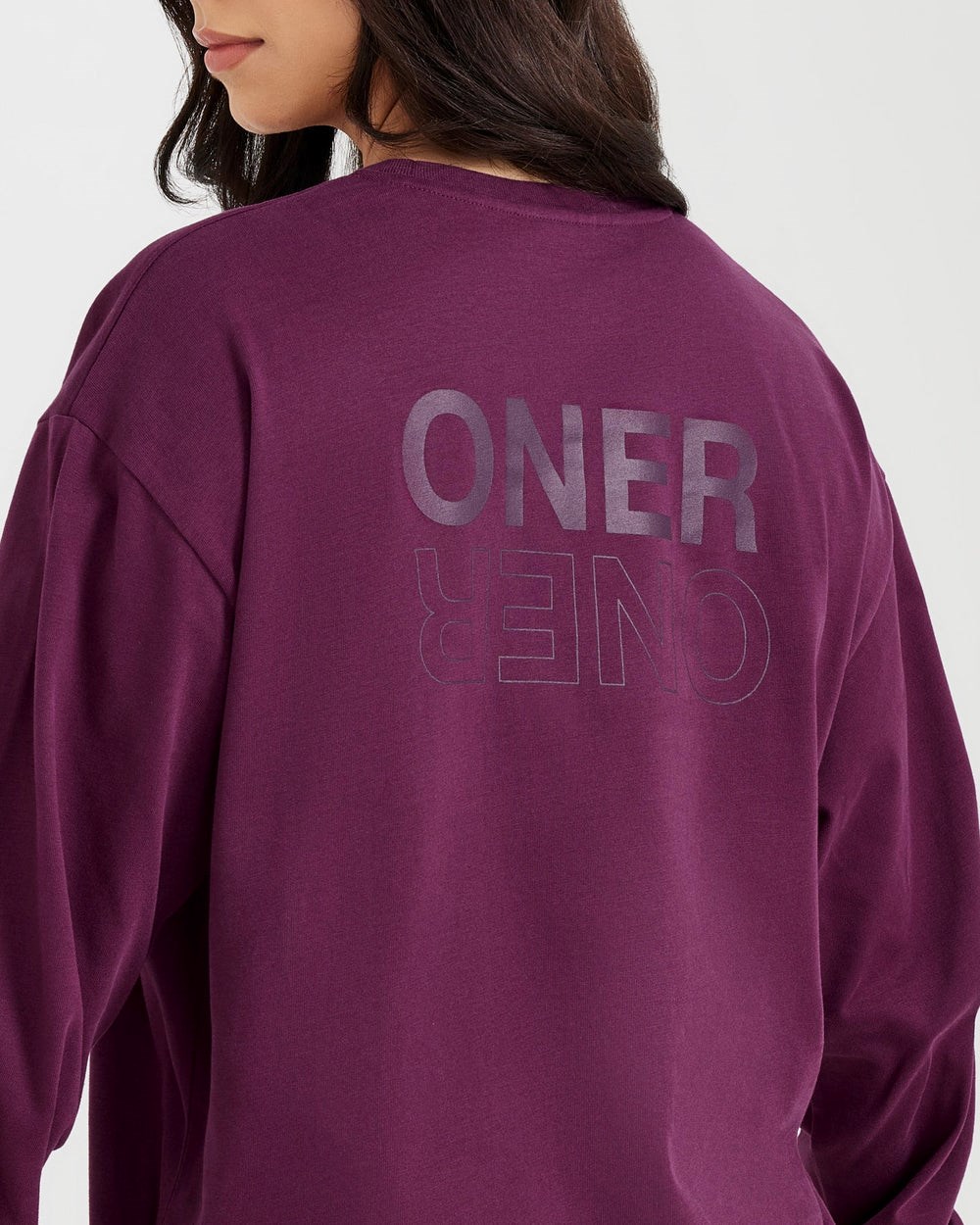 Oner Active Klassische Mirror Graphic Oversized Long Sleeve Top Washed Ripe Fig | 71NRTXQIJ