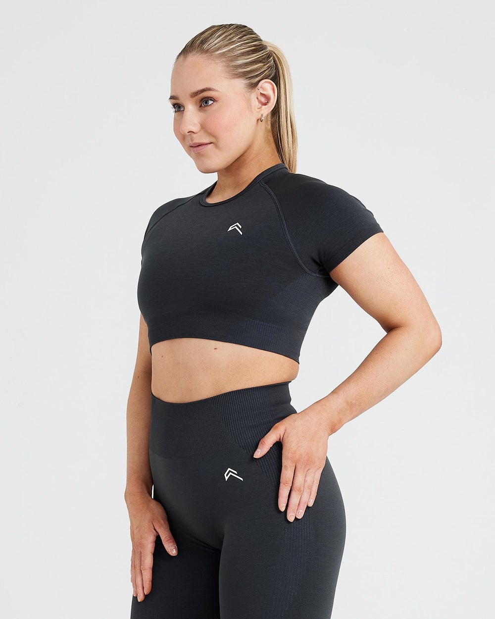 Oner Active Klassische Seamless 2.0 Kurzes Sleeve Crop Top Coal Marl | 06OUKDFSX