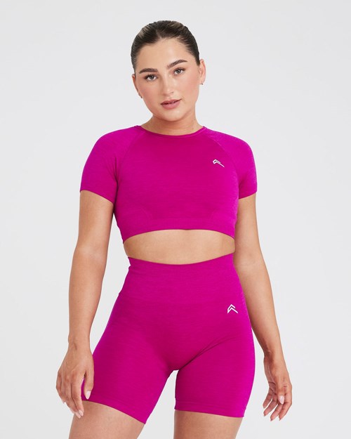 Oner Active Effortless Seamless Kurzes Sleeve Crop Top Fuchsie | 02KTPAFNL