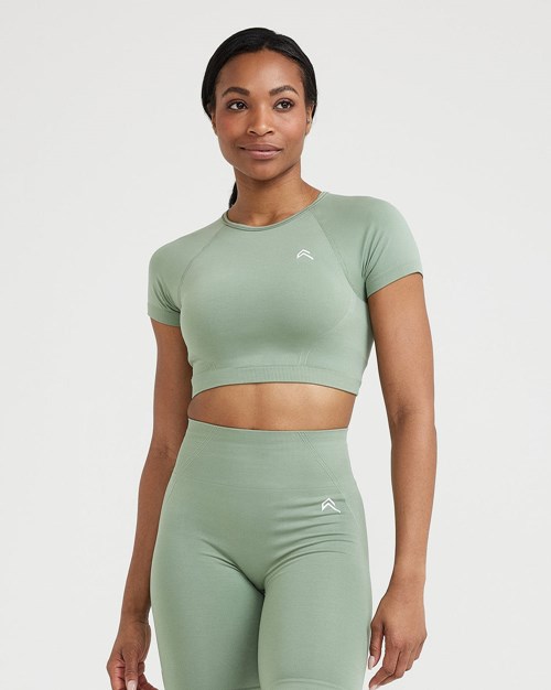 Oner Active Effortless Seamless Kurzes Sleeve Crop Top Sage | 15ZCDXPRN