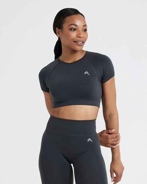 Oner Active Effortless Seamless Kurzes Sleeve Crop Top Coal | 41VTQSGYZ