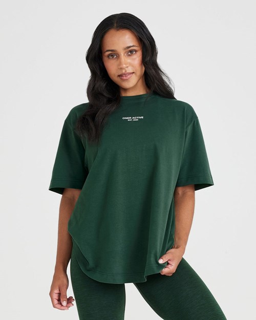 Oner Active Graphic Oversized Kurzes Sleeve Tee Evergreen | 07CRNMAKD