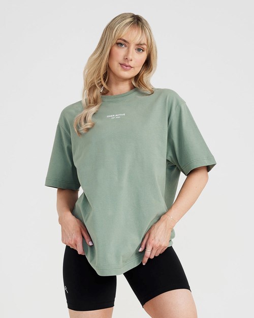 Oner Active Graphic Oversized Kurzes Sleeve Tee Washed Sage | 90ZTCRJUP