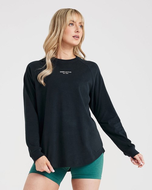 Oner Active Graphic Oversized Long Sleeve Tee Schwarz | 52ZTVJGEY