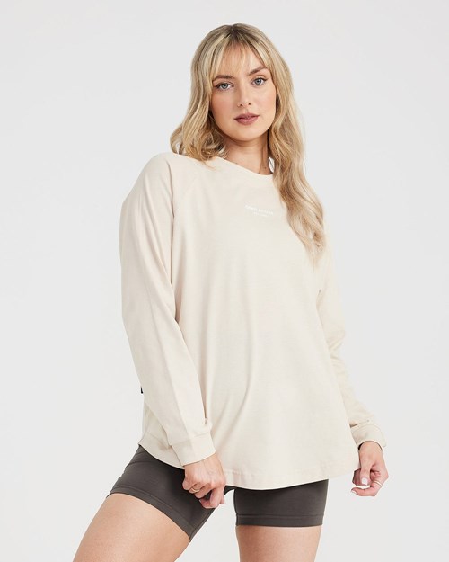 Oner Active Graphic Oversized Long Sleeve Tee Washed Sand | 64ACZJHFV