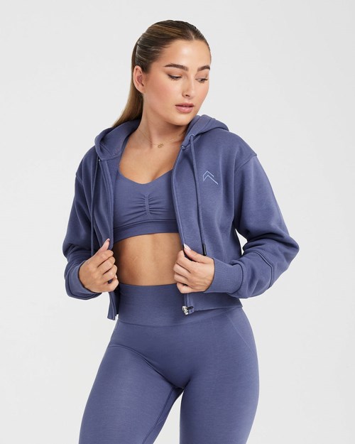 Oner Active Klassische Lounge Cropped Zip Through Hoodie Blau | 05QWODHYP