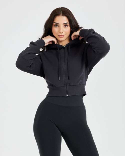 Oner Active Klassische Lounge Cropped Zip Through Hoodie Coal | 21YHIPRCK