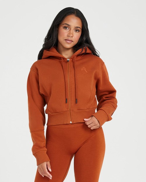 Oner Active Klassische Lounge Cropped Zip Through Hoodie Kupfer | 62SWNCOXL