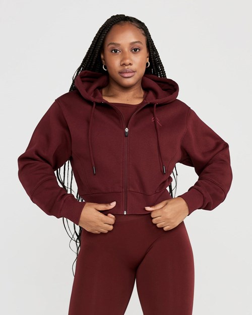 Oner Active Klassische Lounge Cropped Zip Through Hoodie Rosewood | 76RISMPJC