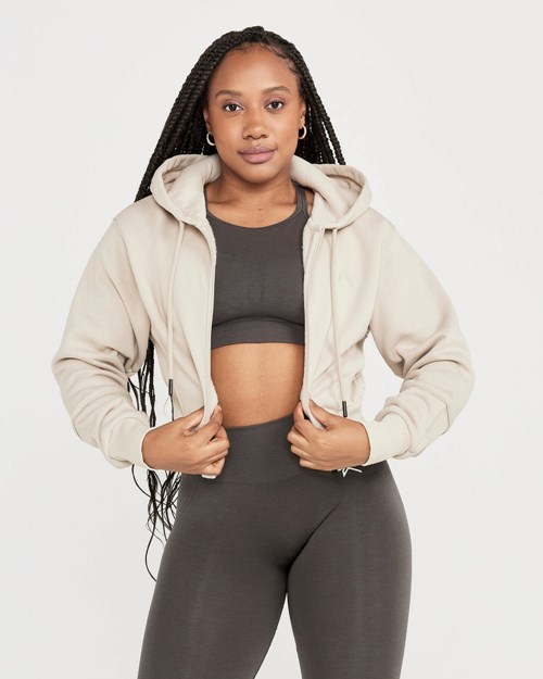 Oner Active Klassische Lounge Cropped Zip Through Hoodie Sand | 85ATYLCZJ