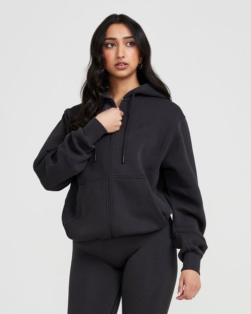 Oner Active Klassische Lounge Oversized Zip Through Hoodie Coal | 08MUELNGH