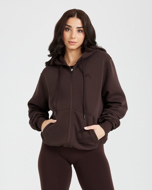 Oner Active Klassische Lounge Oversized Zip Through Hoodie 70% Cocoa | 64EBNCIWR