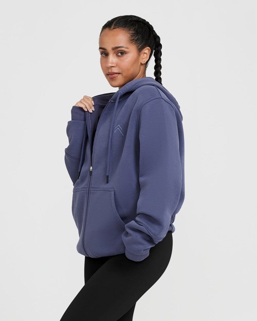 Oner Active Klassische Lounge Oversized Zip Through Hoodie Blau | 82SOMUKVD