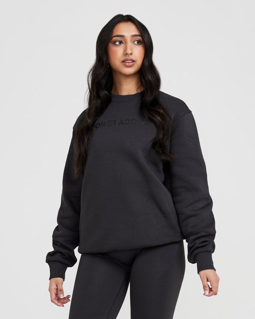 Oner Active Klassische Lounge Oversized Crew Neck Coal | 98CFTYBPZ