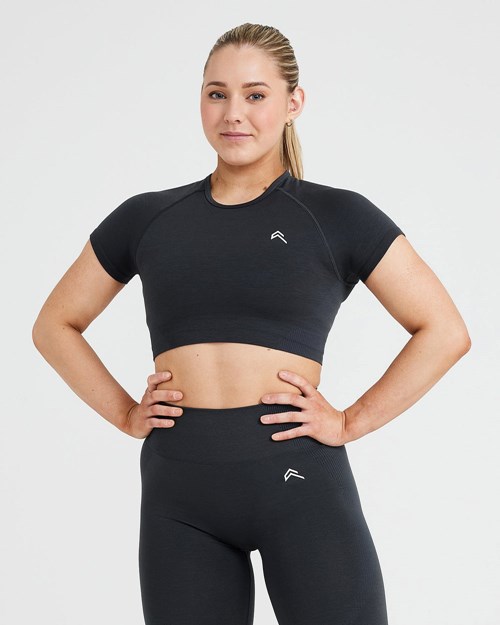 Oner Active Klassische Seamless 2.0 Kurzes Sleeve Crop Top Coal Marl | 06OUKDFSX