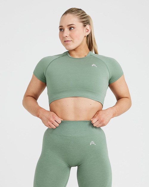 Oner Active Klassische Seamless 2.0 Kurzes Sleeve Crop Top Sage Marl | 23ISLPBKM