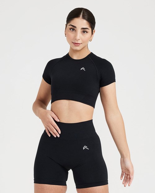 Oner Active Klassische Seamless 2.0 Kurzes Sleeve Crop Top Schwarz | 64SUNFQHX