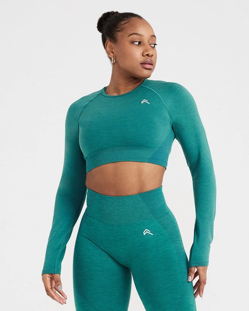 Oner Active Klassische Seamless 2.0 Long Sleeve Crop Top Grün | 43DKGPNZT