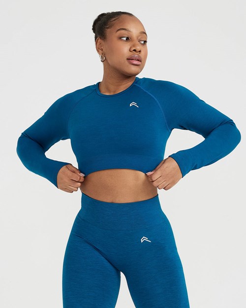 Oner Active Klassische Seamless 2.0 Long Sleeve Crop Top Blau | 89PGJXDQU